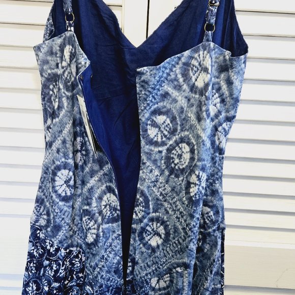 NWT LAUREN RALPH LAUREN PETITE LINEN BLUE PATCHWORK HANDKERCHIEF HEM DRESS 6P - Picture 8 of 15